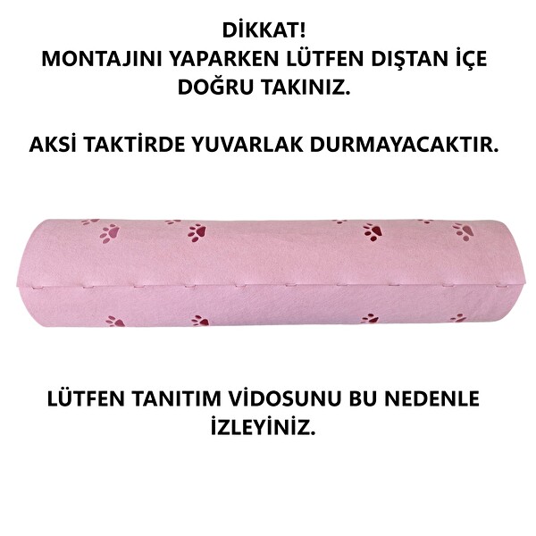 Next Craft Kedi Tüneli Oyuncağı 1. Kalite 3MM Keçeden Geçmeli 98 CM Kedi ve Pati Figürlü Pembe