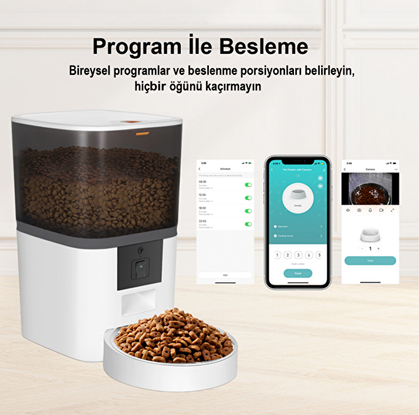 Ovioo QQ005 6 L Kameralı ve Uzaktan WiFi Bağlantılı Paslanmaz Kaseli Kedi ve Köpek Besleyici
