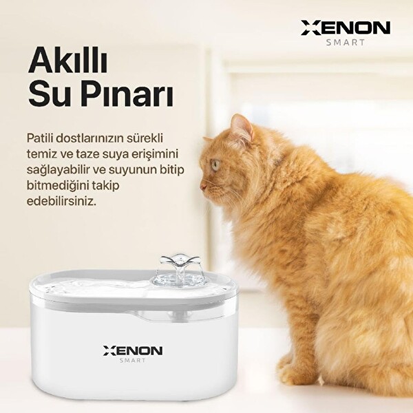 Xenon Smart Akıllı Otomatik Kedi Su Çeşmesi Geniş Hazneli Led Işıklı Su Şelalesi Ultra Sessiz Şeffaf Su Pınarı (X8650)