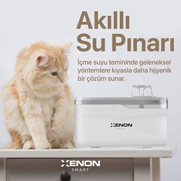Xenon Smart Akıllı Otomatik Kedi Su Çeşmesi Geniş Hazneli Led Işıklı Su Şelalesi Ultra Sessiz Şeffaf Su Pınarı (X8650)
