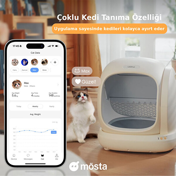 UBPet C20 Mobil Uygulama Kontrollü Otomatik Temizleme Sessiz Ağırlık Sensörlü Akıllı Otomatik Kedi Tuvaleti - Koku Hediyeli