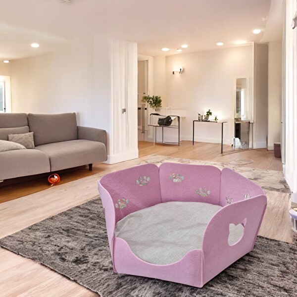 Next Craft Kedi Yatağı Yuvası Evi Minderli Taşınabilir 3 MM Keçe Pembe (Yuva-Minder)