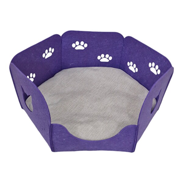 Next Craft Kedi Yatağı Yuvası Evi Minderli Taşınabilir 3 MM Keçe Mor Renk (Yuva-Minder)