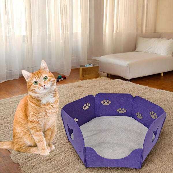 Next Craft Kedi Yatağı Yuvası Evi Minderli Taşınabilir 3 MM Keçe Mor Renk (Yuva-Minder)