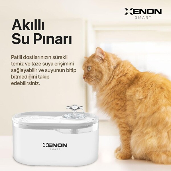 Xenon Smart Akıllı Otomatik Kedi Su Çeşmesi Geniş Hazneli Led Işıklı Su Şelalesi Ultra Sessiz Beyaz Su Pınarı (X8650)