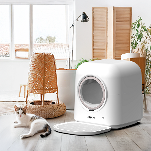 Akıllı Otomatik Kedi Tuvaleti UV Sterilizasyonlu Koku Tableti ve Çıkarılabilir Kum Paspası Cat Cleaner X8620