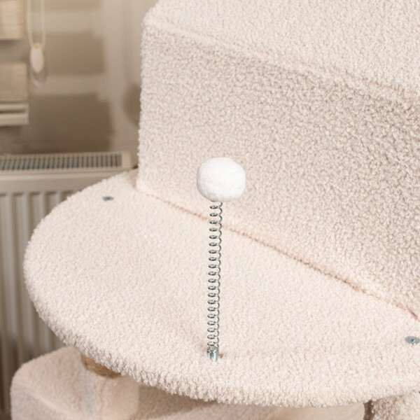 Raikou - 3 Katlı Tırmalama Direği Yatak ve Oyuncaklı Bej-Kahverengi Karamel Kedi Ağacı