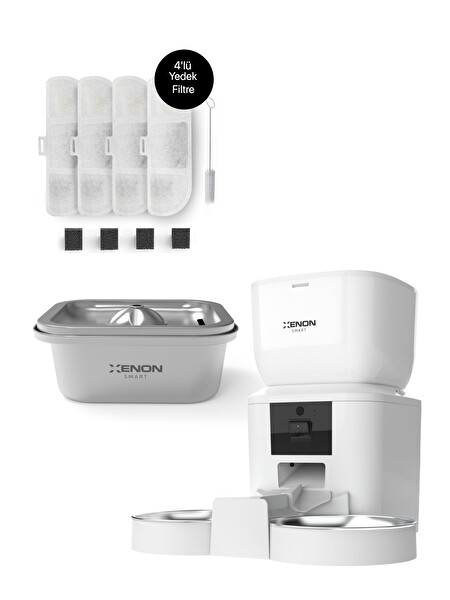 Xenon Smart Akıllı Çift Hazneli Mama Kabı, Ultra Sessiz Su Pınarı ve Yedek Filtre Seti