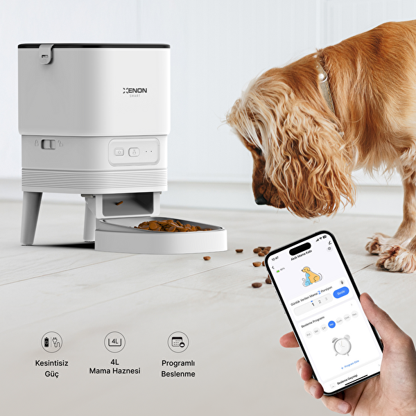 Xenon Smart Akıllı Otomatik Kedi Köpek Mama Kabı Mobil Uygulama Kontrollü Paslanmaz Çelik Besleme Kasesi X8612