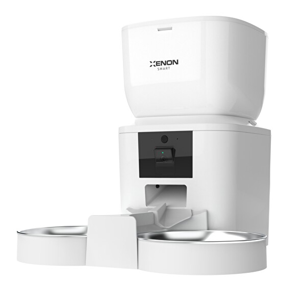 Xenon Smart Akıllı Çift Hazneli Beyaz Mama Kabı Ultra Sessiz Su Şelalesi Yedek Su Filtresi ve İç Mekan Kamera 4'lü Seti