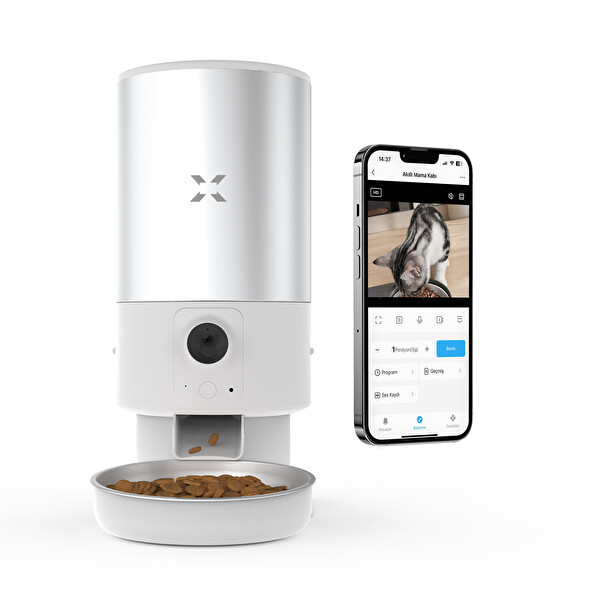 Xenon Smart Akıllı Otomatik Kedi Köpek Sesli Iletişimli Paslanmaz Çelik Kaseli 5LT Hazneli Mama Kabı X8605