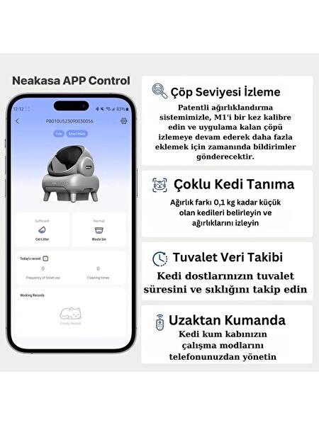 Neakasa Üstü Açık Akıllı Full Otomatik Kedi Tuvaleti - App Kontrol UV Temizleme