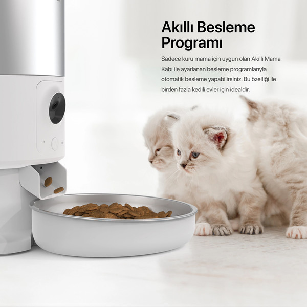 Xenon Smart Akıllı Otomatik Kedi Tuvaleti 5 L Hazneli Mama Kabı Çelik Su Pınarı İç Mekan Kamera-Yedek Filtre 5'li Set