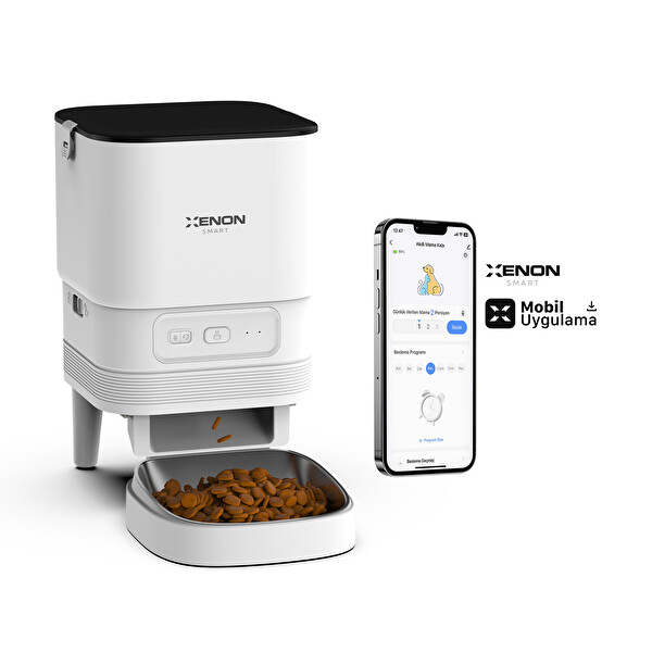 Xenon Smart Akıllı Otomatik Kedi Tuvaleti Mama Kabı Led Işıklı Su Pınarı İç Mekan Kamera ve Yedek Filtre 5'li Pet Set