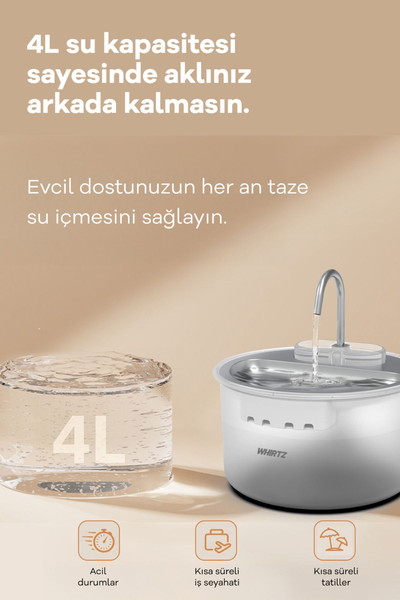 Whirtz Evcil Hayvan 4 L Akıllı Su Kabı