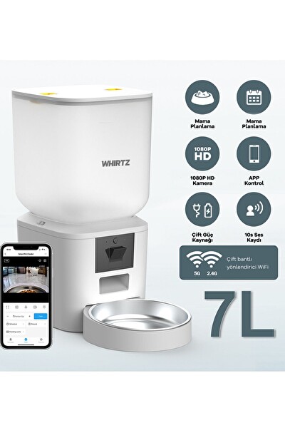 Whirtz Kameralı ve Ses Kontrollü 7 Litre Akıllı Mama Kabı