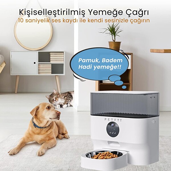 Petfit CatMax Pro 5L Wi-Fi Kameralı Akıllı Otomatik Kedi Köpek Mama Kabı Besleme Ünitesi Sesli Komut - Çelik Kase
