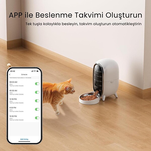 Petfit Meow Pure 3L Wi-Fi Kameralı Akıllı Otomatik Kedi Köpek Mama Kabı Besleme Ünitesi Sesli Komut-Çelik Kase-APP