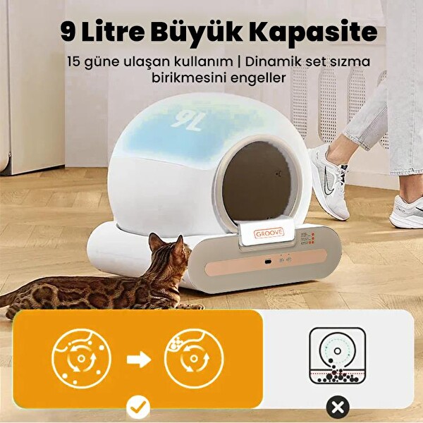 Groove Ti+ 65L Wi-Fi Otomatik Akıllı Kedi Tuvaleti Kahverengi Ultra Sessiz-APP KontrolAkıllı Sensör-UV Filtre