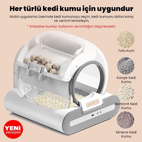 Groove Ti+ 65L Wi-Fi Otomatik Akıllı Kedi Tuvaleti Kahverengi Ultra Sessiz-APP KontrolAkıllı Sensör-UV Filtre