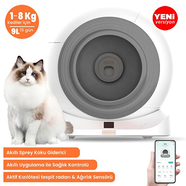 Groove Q-Clean Otomatik Kedi Tuvaleti Gri - Petfit Aqua Flow Akıllı Su Pınarı - Petfit CatMax Pro Plus Otomatik Mama Kabı