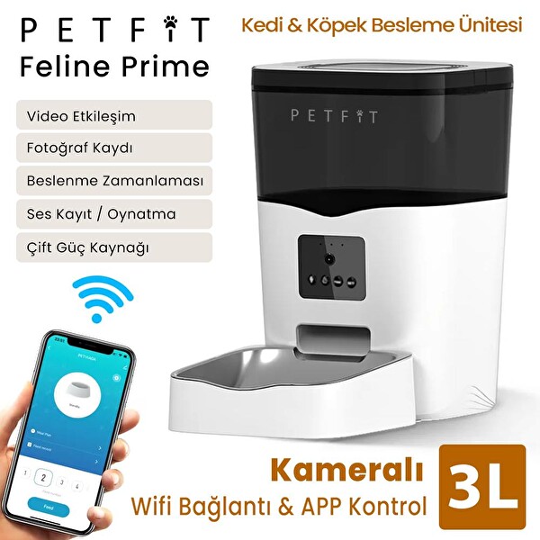 Groove Ti+ Wi-Fi Otomatik Kedi Tuvaleti Kahverengi - Petfit Feline Prime 3L Wi-Fi Kameralı Akıllı Otomatik Mama Kabı