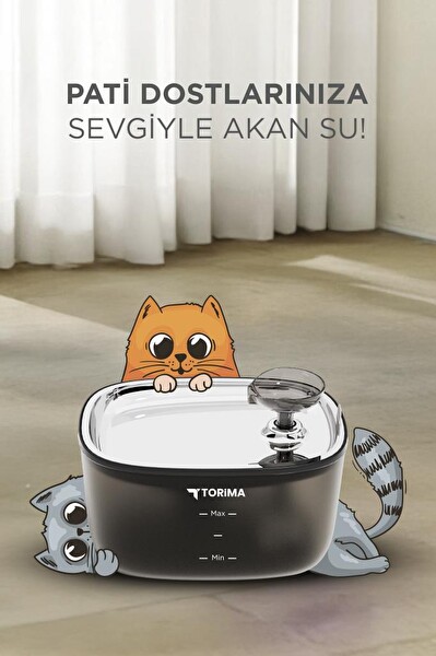 Torima TPD-01 Siyah Otomatik Filtreli Kedi Köpek Su Pınarı Ultra Sessiz Su Şelalesi