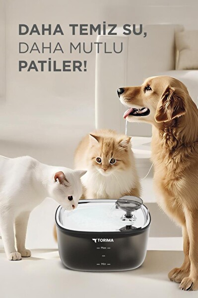 Torima TPD-01 Siyah Otomatik Filtreli Kedi Köpek Su Pınarı Ultra Sessiz Su Şelalesi