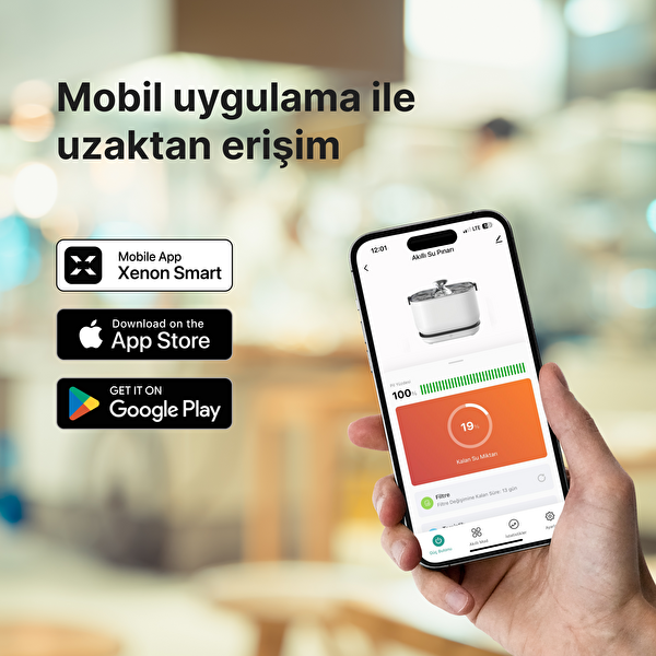Xenon Smart Akıllı Otomatik Şarj Edilebilir Bataryalı Kablosuz Su Şelalesi Ultra Sessiz Çelik Su Pınarı X8653