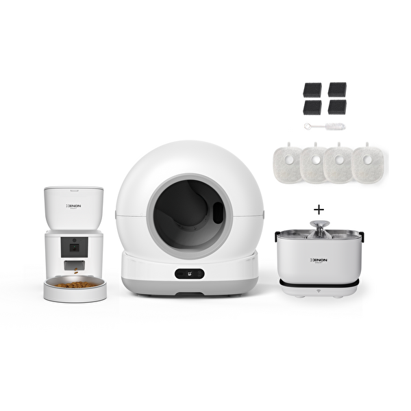 Xenon Smart Akıllı Kameralı Kedi Tuvaleti Çelik Kaseli 4 LT Mama Kabı Akıllı Su Pınarı ve Filtre 4'lü Pet Seti