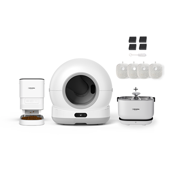 Resim Xenon Smart Akıllı Kamerasız Kedi Tuvaleti Çelik Kaseli Mama Kabı Akıllı Su Pınarı ve Filtre 4'lü Pet Seti 