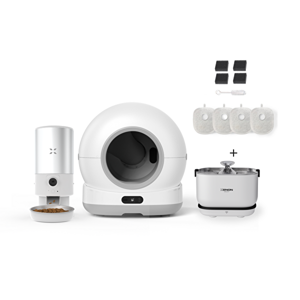 Xenon Smart Akıllı Kameralı Kedi Tuvaleti Çelik Kaseli 5 LT Mama Kabı Akıllı Su Pınarı ve Filtre 4'lü Pet Seti