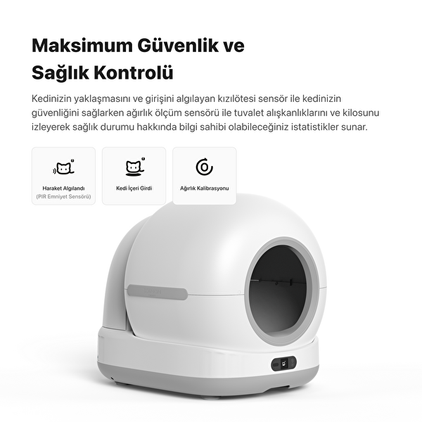 Xenon Smart Akıllı Kamerasız Kedi Tuvaleti Çelik Kase 5 LT Mama Kabı Bataryalı Su Pınarı ve Filtre 4'lü Pet Seti