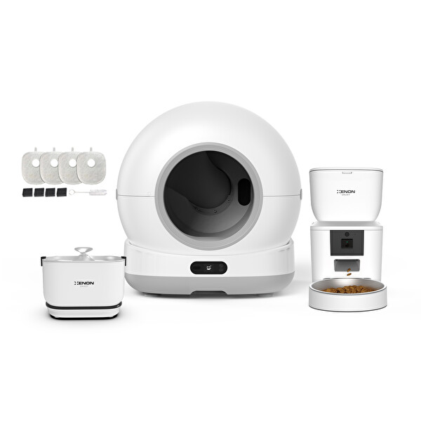 Xenon Smart Akıllı Kamerasız Kedi Tuvaleti Çelik Kase 4 LT Mama Kabı Bataryalı Su Pınarı ve Filtre 4l'lü Pet Seti