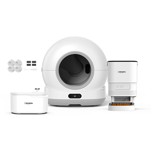 Xenon Smart Akıllı Kedi Tuvaleti Paslanmaz Çelik Kase Mama Kabı Led Işıklı Su Pınarı ve Filtre 4'lü Pet Seti
