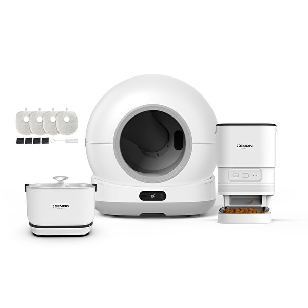 Xenon Smart Akıllı Kameralı Kedi Tuvaleti Çelik Kaseli Mama Kabı Bataryalı Su Pınarı ve Filtre 4'lü Pet Seti
