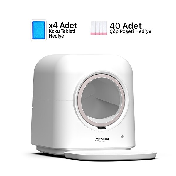Xenon Smart Akıllı Otomatik Kedi Tuvaleti 4LT Hazneli Mama Kabı Bataryalı Su Pınarı ve Yedek Filtre Pet Seti