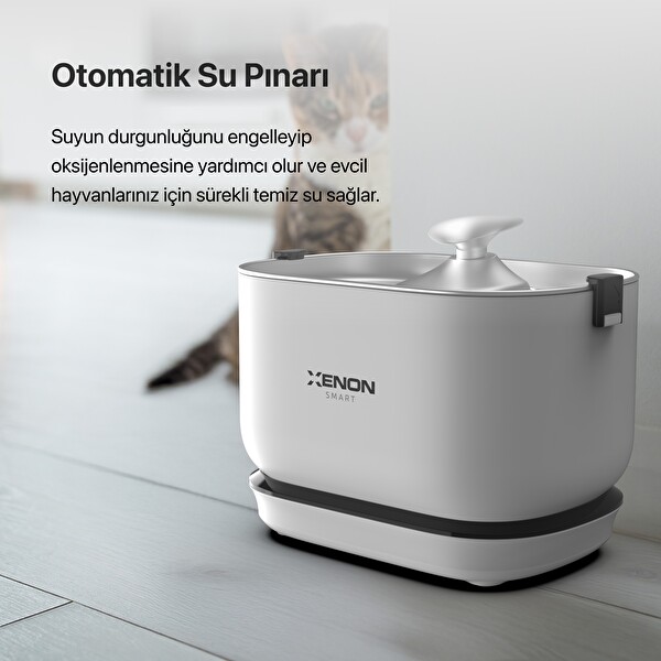 Xenon Smart Akıllı Kedi Tuvaleti 4LT Çelik Hazneli Mama Kabı Bataryalı Su Pınarı ve Yedek Filtre Pet Seti