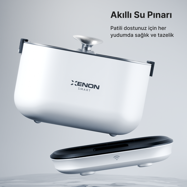 Xenon Smart Akıllı Otomatik Kedi Tuvaleti 4LT Çelik Mama Kabı Akıllı Bataryalı Su Pınarı ve Yedek Filtre Seti