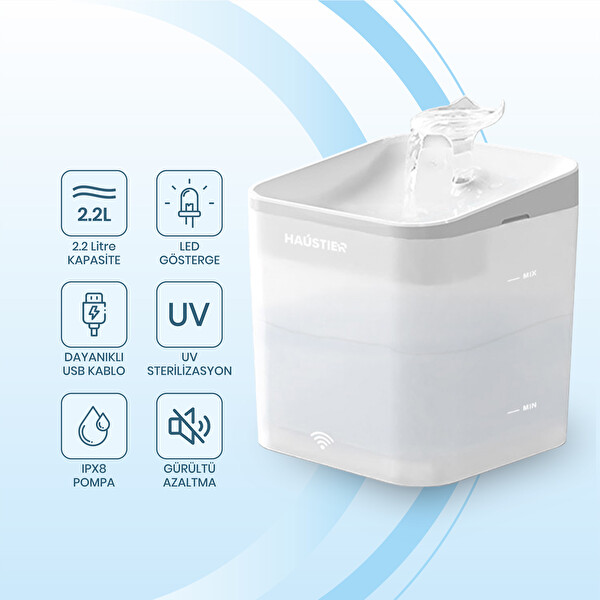 Haustier WF004 Akıllı Kedi Su Sebili - UV Su Filtrelemeli Smart Wifi APP