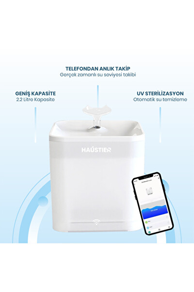 Haustier WF004 Akıllı Kedi Su Sebili - UV Su Filtrelemeli Smart Wifi APP