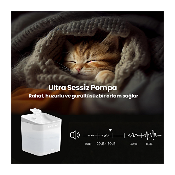 Haustier WF004 Akıllı Kedi Su Sebili - UV Su Filtrelemeli Smart Wifi APP