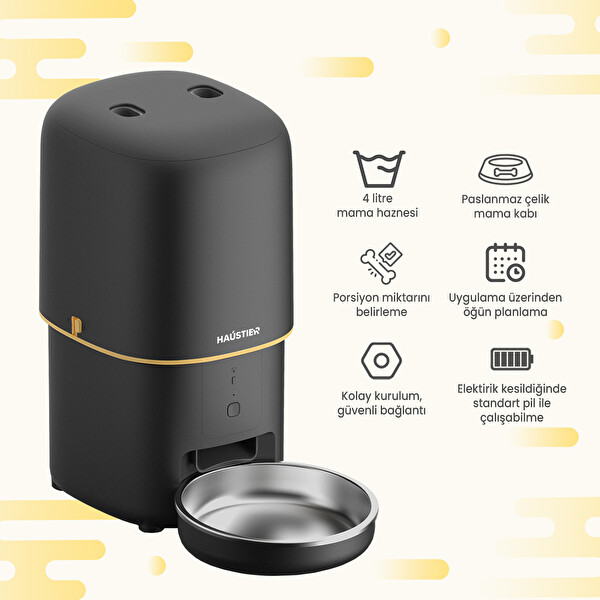 Haustier PF02 Akıllı Kedi Köpek Otomatik Mama Kabı Siyah