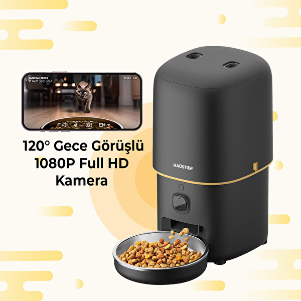 Haustier PF05 FHD Kameralı Görüş Akıllı Otomatik Kedi Mama Kabı Siyah