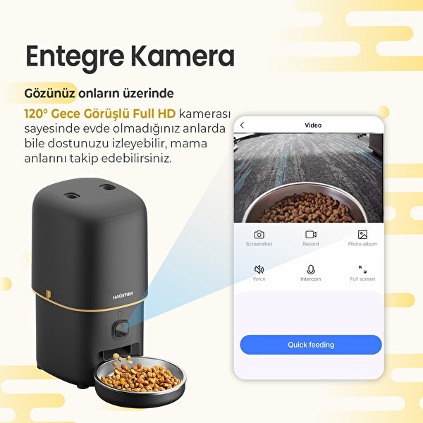 Haustier PF05 FHD Kameralı Görüş Akıllı Otomatik Kedi Mama Kabı Siyah