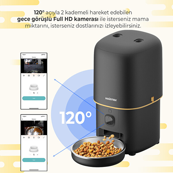 Haustier PF05 FHD Kameralı Görüş Akıllı Otomatik Kedi Mama Kabı Siyah