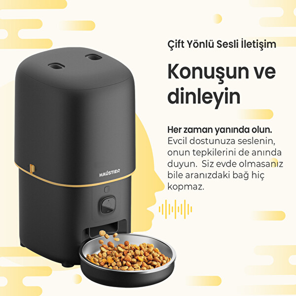 Haustier PF05 FHD Kameralı Görüş Akıllı Otomatik Kedi Mama Kabı Siyah