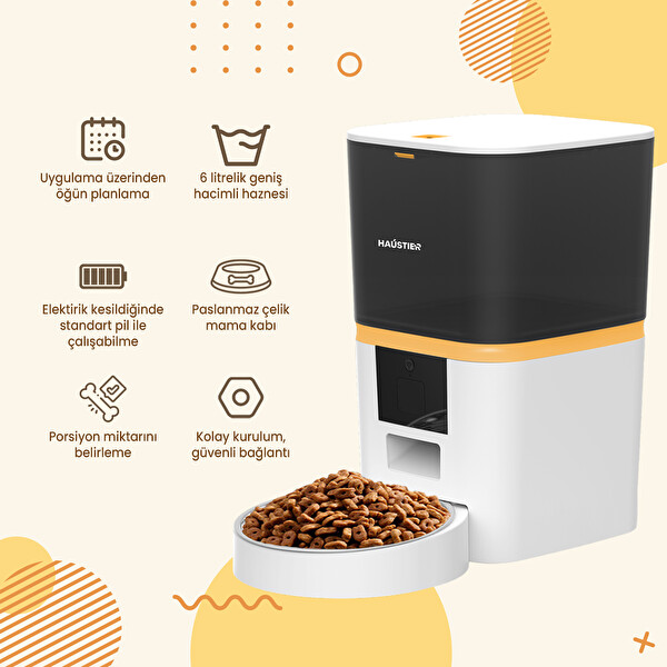 Haustier QQ003 Akıllı Kedi Köpek Otomatik Mama Kabı Beyaz