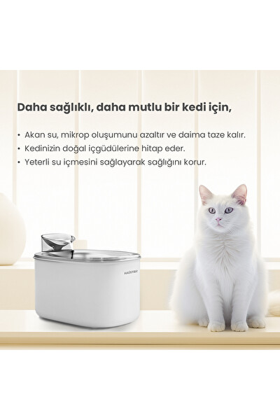 Haustier WF007L Otomatik Kedi Su Sebili - 3.5 L Geniş Hazne Bpa İçermez Metal Tabla Ultra Sessiz