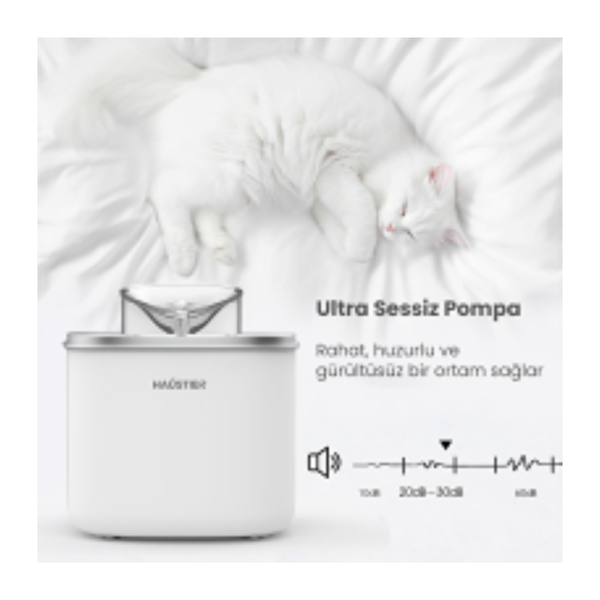 Haustier WF007L Otomatik Kedi Su Sebili - 3.5 L Geniş Hazne Bpa İçermez Metal Tabla Ultra Sessiz